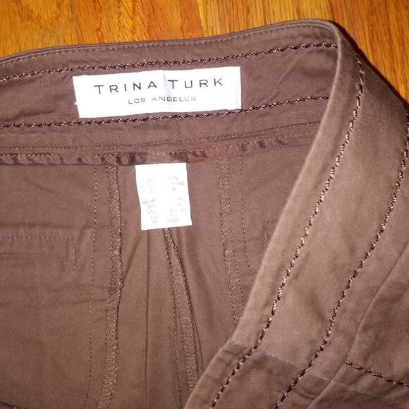 Trina Turk Pants straight leg Cropped Brown stretch 32x27.5 excellent condition - Picture 9 of 9
